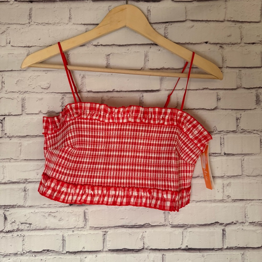 Colsie Red Checkered Gingham Ruffle Crop Top